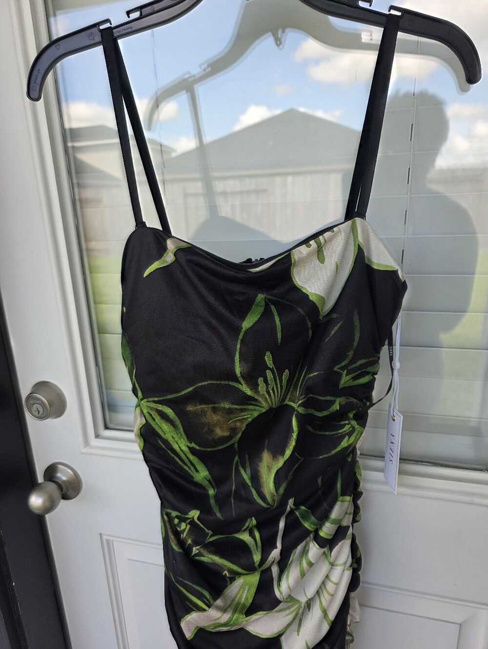 Siena Floral Maxi Dress Size 6 Black Green Ruched Spaghetti Strap Mermaid NWT - Picture 3 of 9